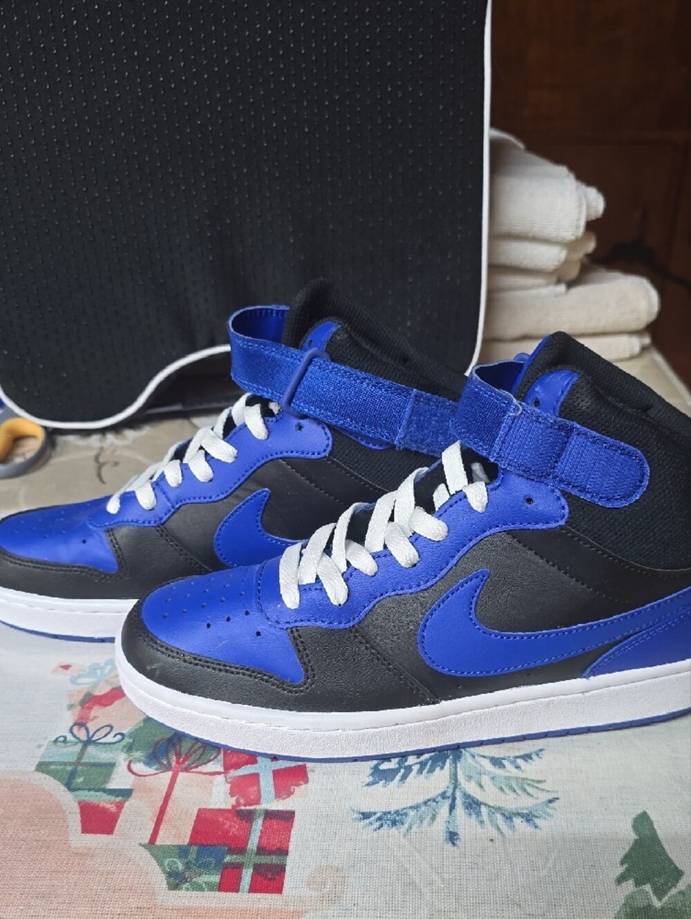 Nike Kids Royal Blue and Black High-Top Sneakers with White Laces - Picture 2 of 6